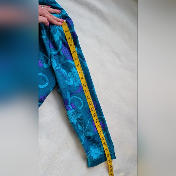 Vintage Adrianna Papell 100% Silk Teal Purple Floral Blouse Jacket Size 12 - Picture 16 of 16